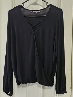 Jennifer Lopez Black Lattice V-Neck Surplice Blouse XL